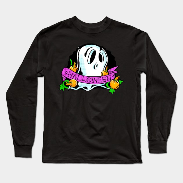 Halloween Ghosts and Pumpkins Long Sleeve T-Shirt by PungentBasementArt